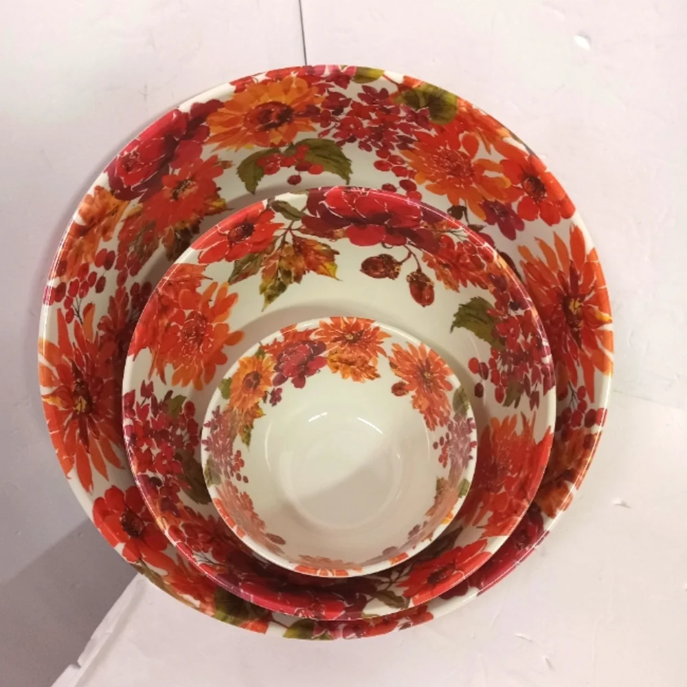 Melamine Mixing Bowls Serving Set of 3 Floral